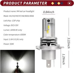 2 tükki H4 LED-pirn 6500K valge, 60W eriti hele, Plug and Play 12V esituled autole ja mootorrattale цена и информация | Фары | kaup24.ee