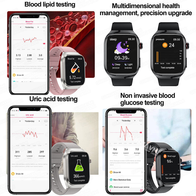 2024. Aasta Uus Kusihappe Vererasva Nutikell Meeste Veresuhkru Ekg+Ppg Vererõhu Bluetoothi ​​​​Kõne Spordi Jaoks Xiaomi Tervisekellale_Silver Steel 2A hind ja info | Nutikellad (smartwatch) | kaup24.ee