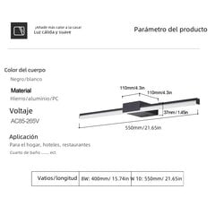 Moodne LED-seinalamp alumiiniumist vannitoavalgusti puutelülitiga 55cm 10W+VALGE soe valge (2700-3500K) hind ja info | Seinavalgustid | kaup24.ee