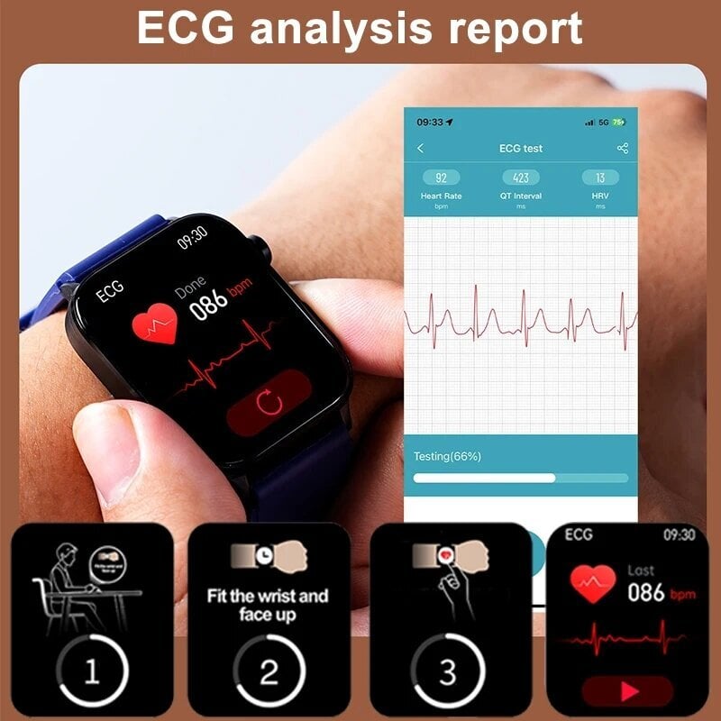 2024. Aasta Uus Ekg+Ppg Meditsiiniline Nutikell Meeste Veresuhkru Tase Vere Lipiidide Kusihappe Monitooring Bluetoothi ​​Kõne Tervisele Mõeldud Nutikellad_Black-Leather_Health monitoring цена и информация | Nutikellad (smartwatch) | kaup24.ee