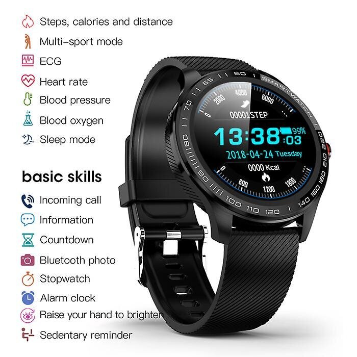 Lokmat Sports Smartwatch Fitness Sport Activity Tracker Nutitelefon Kell iOS Android IP68 IOS Huawei Black Leather hind ja info | Nutikellad (smartwatch) | kaup24.ee