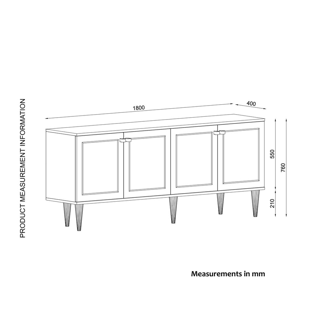 Kummut Kalune Design Ravenna 180, valge/must цена и информация | Kummutid | kaup24.ee