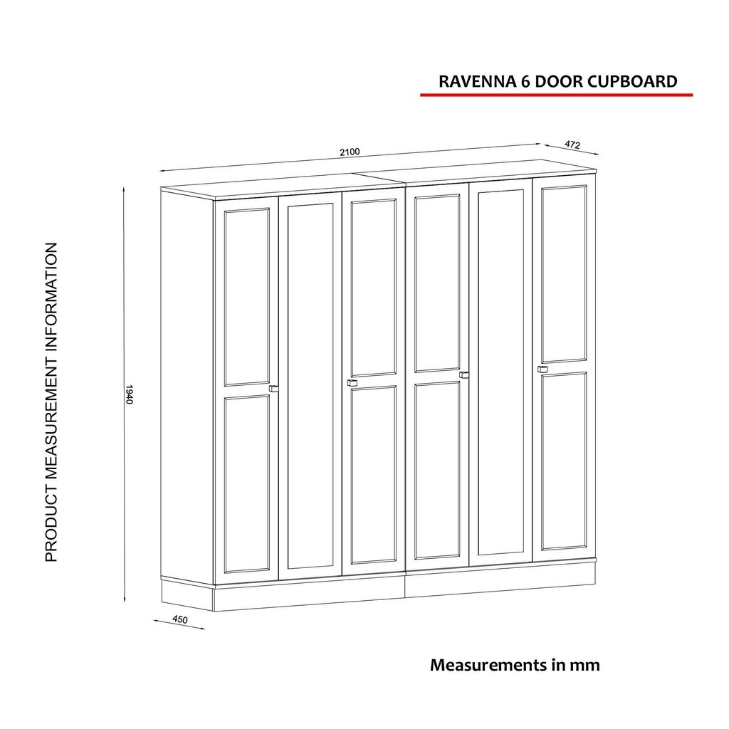 Riidekapp Kalune Design Ravenna 6 Kapili, valge hind ja info | Kapid | kaup24.ee