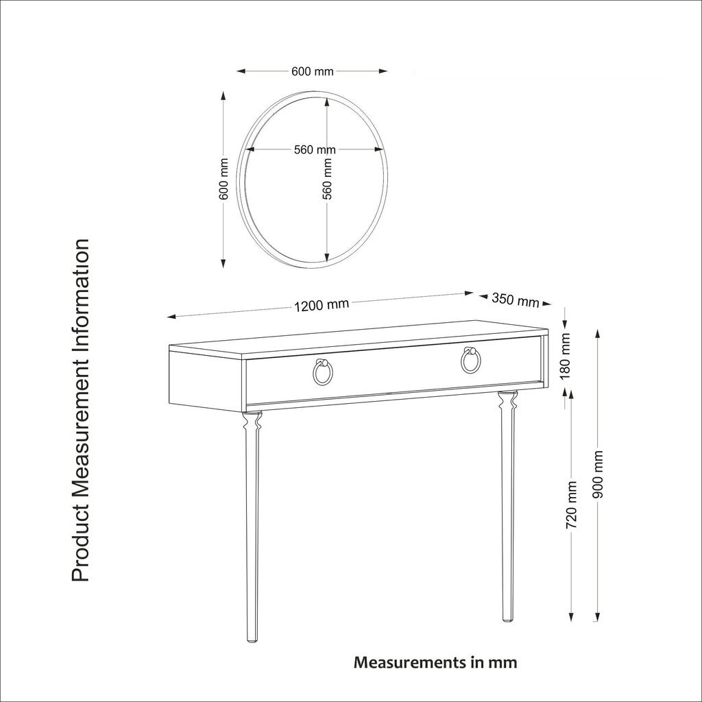 Konsoollaua ja peegli komplekt Kalune Design Goldy Aynali, pruun цена и информация | Konsoollauad | kaup24.ee