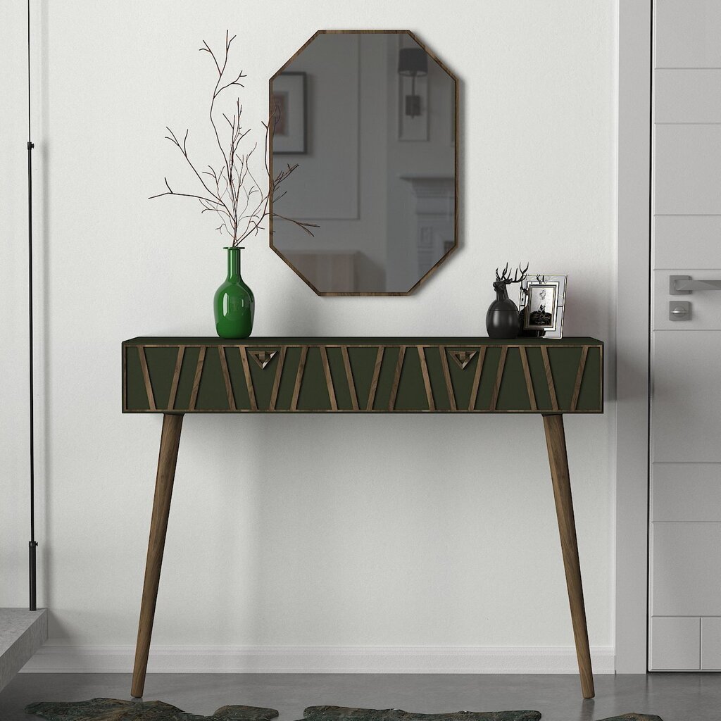 Konsoollaua ja peegli komplekt Kalune Design Forest Aynali, pruun/tumeroheline hind ja info | Konsoollauad | kaup24.ee