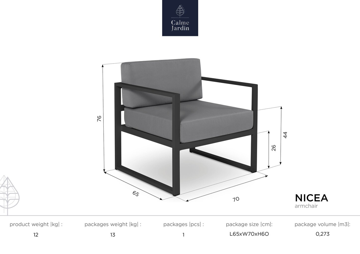 Aiatool Calme Jardin Nicea, heleroheline/tumehall hind ja info | Aiatoolid | kaup24.ee