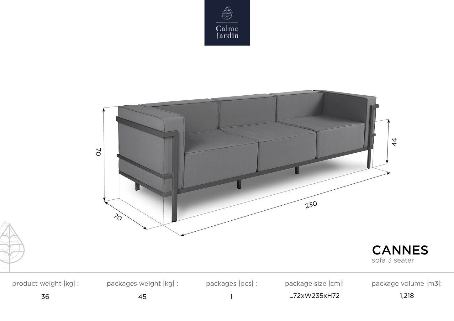 Kolmekohaline aiadiivan Calme Jardin Cannes, kreem/tumehall hind ja info | Aiatoolid | kaup24.ee