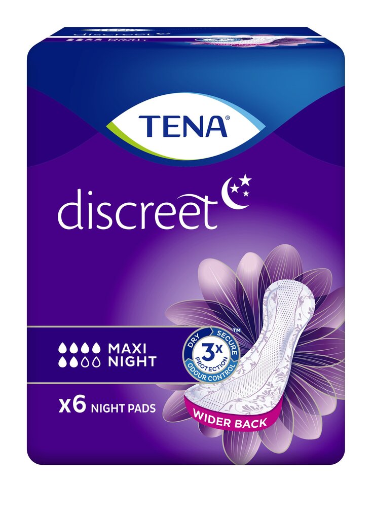 Hügieenisidemed TENA Discreet Maxi Night, 6 tk цена и информация | Tampoonid, hügieenisidemed, menstruaalanumad | kaup24.ee