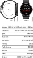 Nutikell, Bluetoothi nutikell Androidile ja IOS-ile, IP67 veekindel välistreeningu jälgija koos kuulmisega цена и информация | Смарт-часы (smartwatch) | kaup24.ee