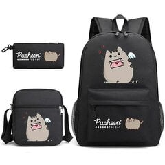 Pusheen Fat Kitty kolmeosaline koolikott vabaaja poiste ja tüdrukute õpilaste seljakott, trükitud suure mahutavusega väliseljakott (must) hind ja info | Koolikotid, sussikotid | kaup24.ee