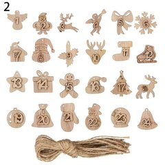 24tk/komplekt DIY Xmas puidust ripatsi numbrisilt Jõulude advendikalender Ornament Kingikotid Dekoratsioon Taimeraen Rippuvad sildid цена и информация | Рождественские украшения | kaup24.ee