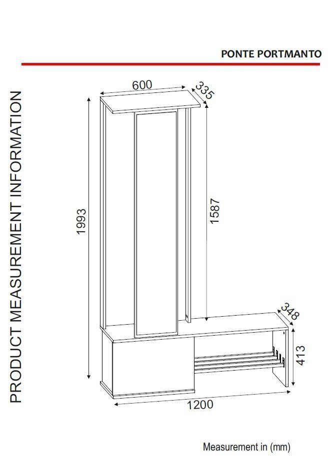 Esikumööbli komplekt Kalune Design Ponte, valge/pruun цена и информация | Esikukomplektid | kaup24.ee