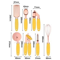 Toiduvalmistamine värvilise 7-osalise kööginõude komplektiga, vasega kaetud roostevaba vahtraelektrodeesia kollane hind ja info | Köögitarbed | kaup24.ee