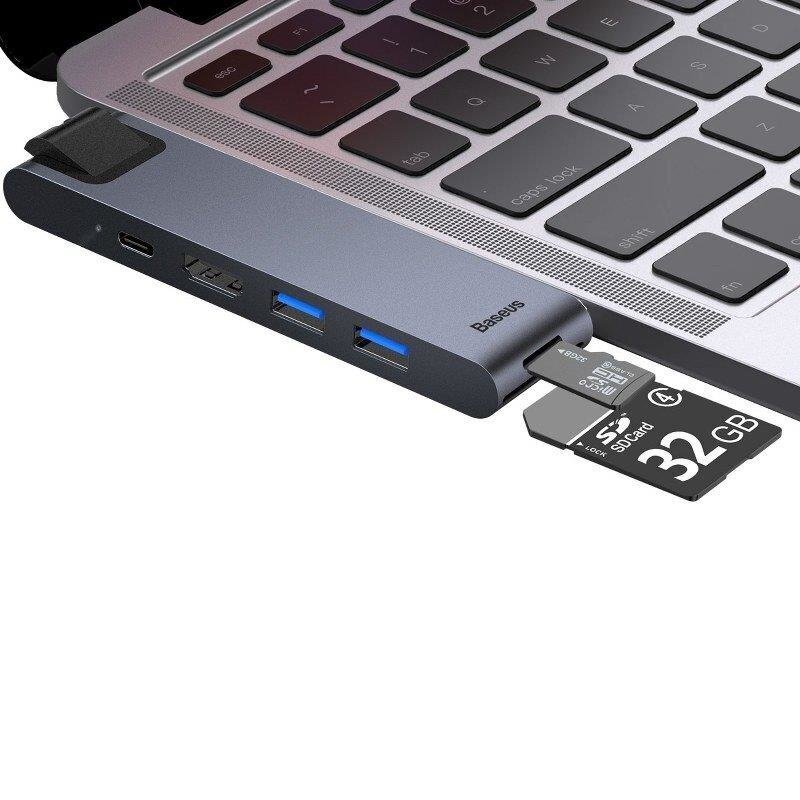 7 ühes dokkimisjaam Baseus CAHUB-L0G, MacBook / hdmi / 2 x usb 3.0 / usb-c / rj45 / sd / micro sd Thunderbolt C + jaoks hind ja info | USB jagajad, adapterid | kaup24.ee