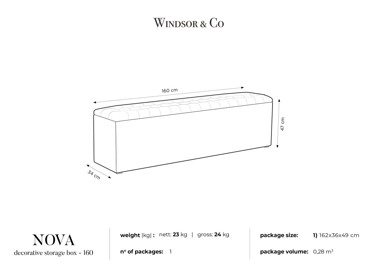 Tumba hoiukastiga Windsor and Co Nova 160, must hind ja info | Kott-toolid, tumbad, järid | kaup24.ee