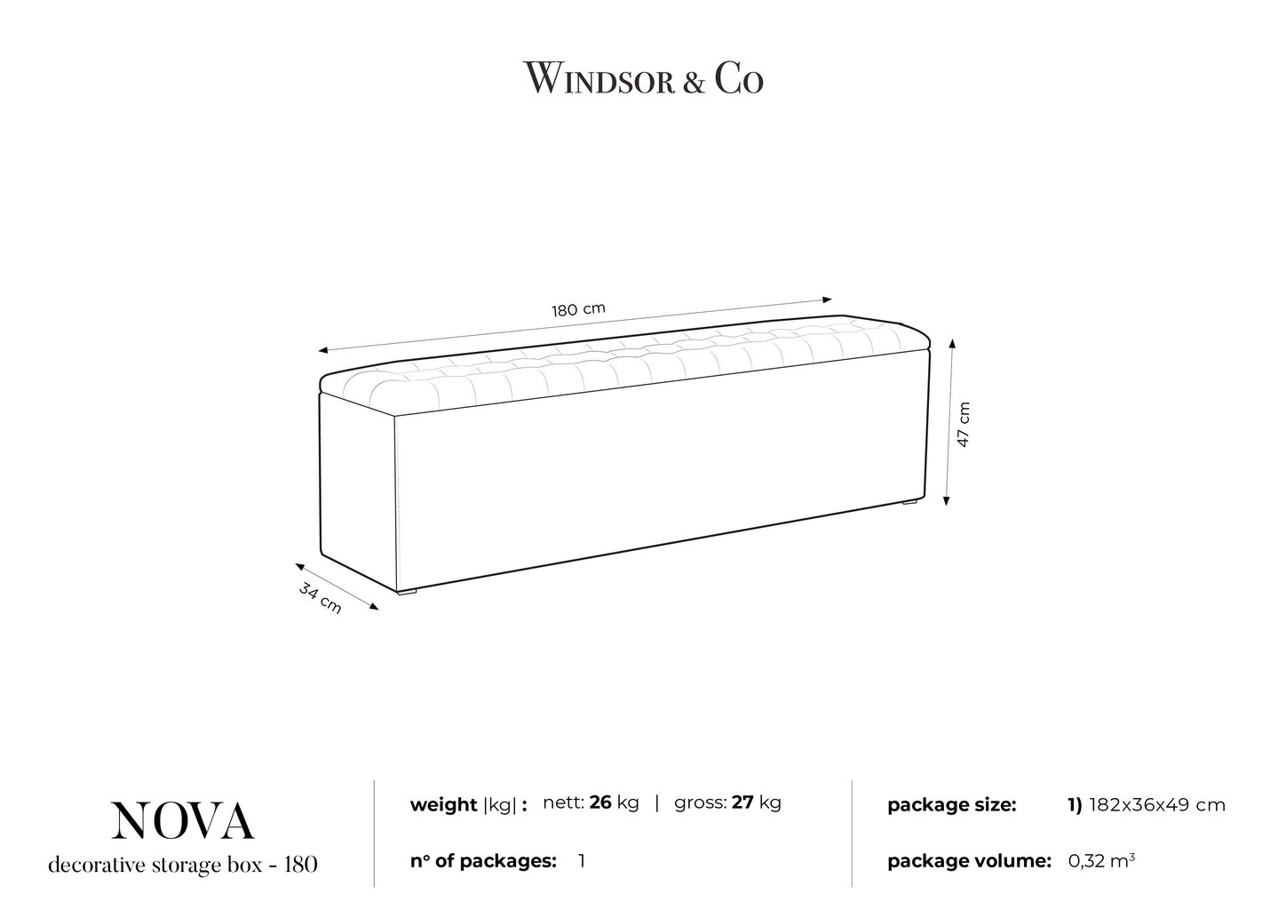 Tumba hoiukastiga Windsor and Co Nova 180, tumehall hind ja info | Kott-toolid, tumbad, järid | kaup24.ee