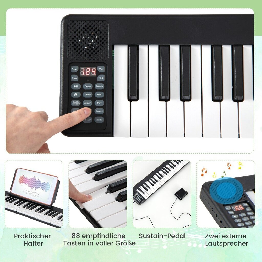 Costway Kokkupandav 88-klahviline digitaalklaveri elektriline klaviatuur, 137 x 16,5 x 5 cm цена и информация | Klahvpillid | kaup24.ee