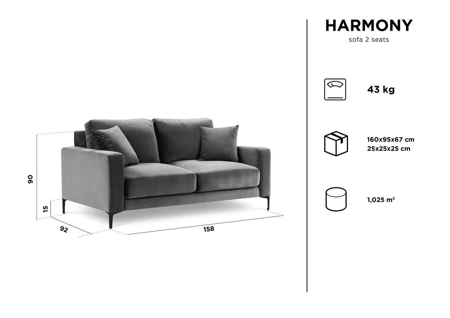 Kahekohaline sametdiivan Kooko Home Harmony, tumehall hind ja info | Diivanid ja diivanvoodid | kaup24.ee