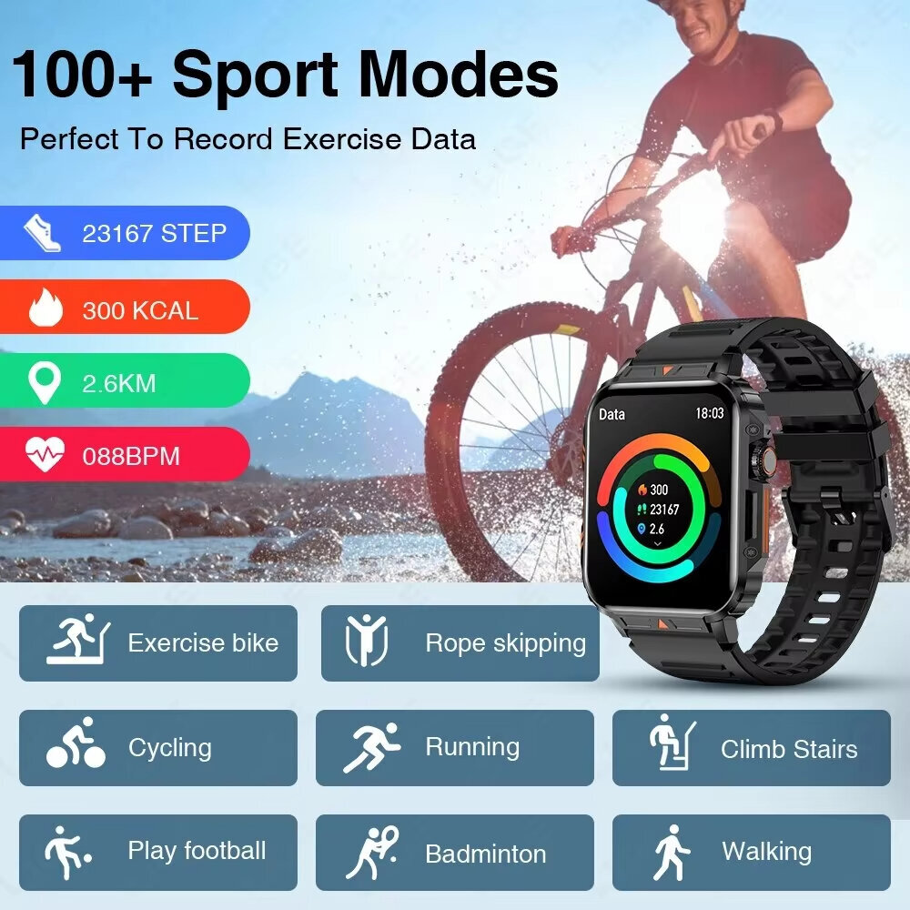 Must terasest vöö nutikell 1,95 tolli ekraani tervise jälgimise kellad IP68 veekindel Sport Fitness nutikas kell meestele naistele Reloj Hombre hind ja info | Nutikellad (smartwatch) | kaup24.ee