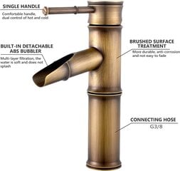 Vintage bambusest juga kraan, ühe käepidemega kuuma külma vee mikser saadaval Köök Vannituba Hotel Valamukraan, 2 liigendit pööratav suu цена и информация | Аксессуары для душа, смесителей | kaup24.ee
