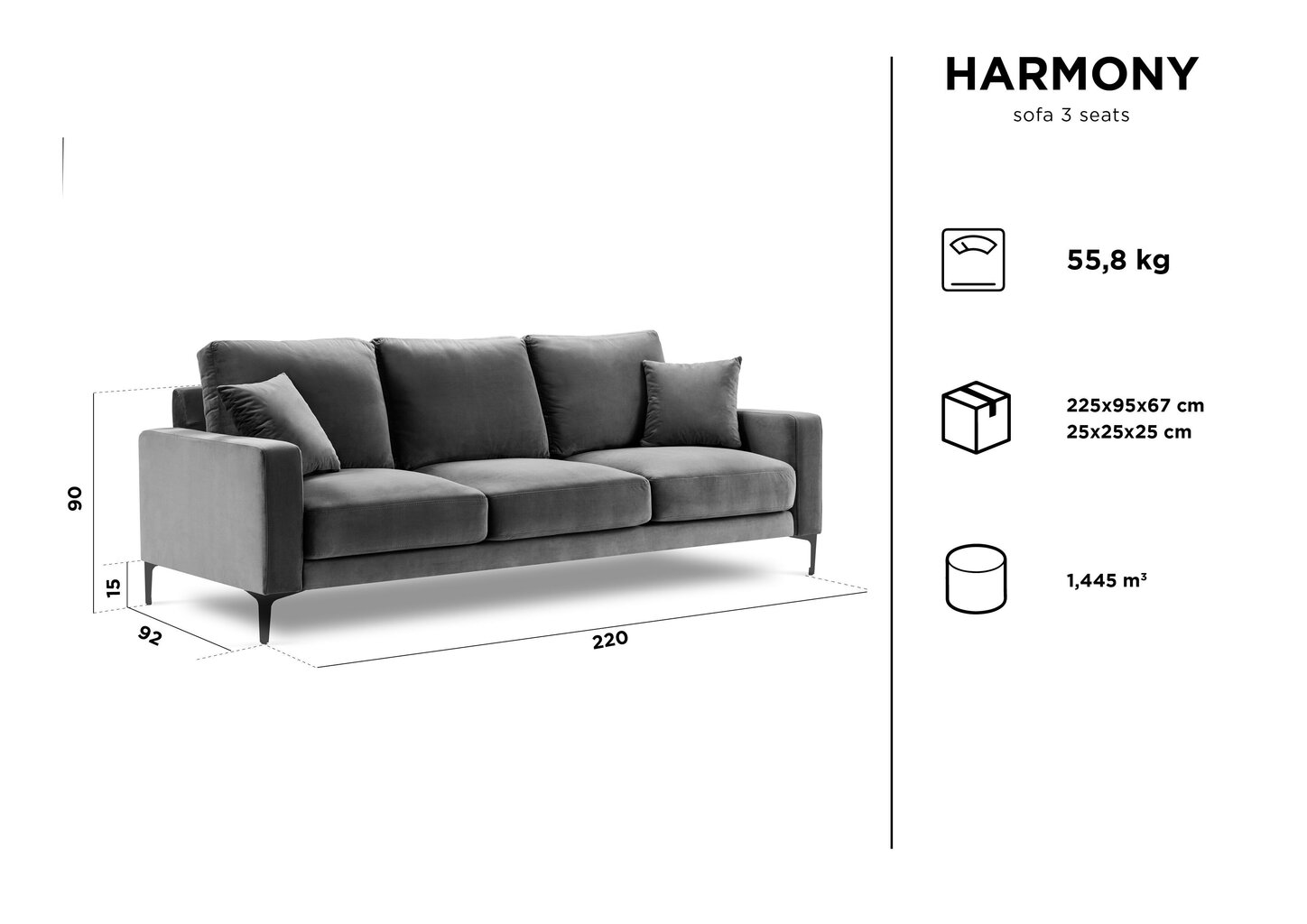 Kolmekohaline sametdiivan Kooko Home Harmony, helesinine hind ja info | Diivanid ja diivanvoodid | kaup24.ee