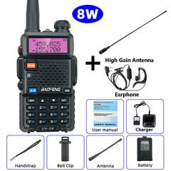 (8W lisa antenn)BaoFeng UV-5R raadiosaatja 5W/8W kahesuunaline raadiokommutaator VHF/UHF 136-174MHz ja 400-520MHz jaama vastuvõtja Ham juhtmevaba komplekt hind ja info | Raadiod ja äratuskellad | kaup24.ee