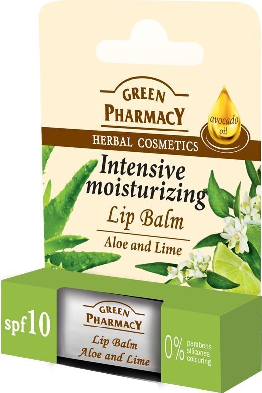 Huulepalsam aaloe ja laimiga Green Pharmacy SPF 10 3,6 g hind ja info | Huulepulgad, -läiked, -palsamid, vaseliin | kaup24.ee