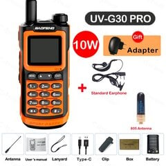 (G30-Orange-Kit 7) 2024 Baofeng UV-G30 Pro raadiosaatja kaugraadio, kaasaskantav 1000 kanaliga Ham FM-raadiod UHF VHF USB-C laadimine 2-suunaline raadio veekindel цена и информация | Радиоприемники и будильники | kaup24.ee