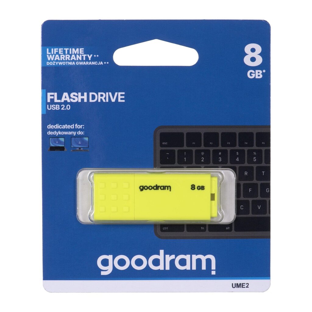 GOODRAM FLASHDRIVE 8GB UME2 USB 2.0 YELLOW цена и информация | Mälupulgad | kaup24.ee