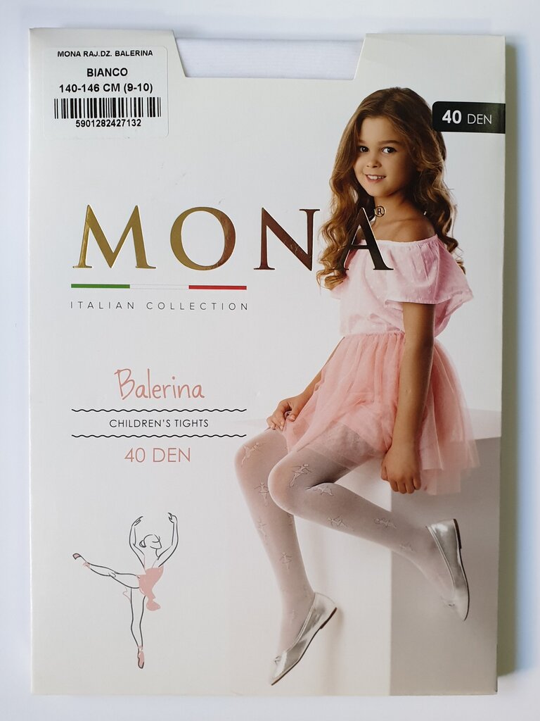Tüdrukute mustriga sukkpüksid MONA Balerina 40 Bianco цена и информация | Tüdrukute sukkpüksid ja sokid | kaup24.ee