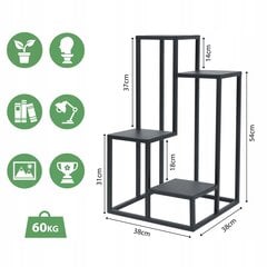 E-floor lillepeenar statiiv 4-korruseline metall 38x38x68cm hind ja info | Dekoratiivsed lillepotid | kaup24.ee