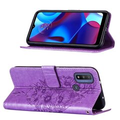 Чехол-книжка Motorola Moto G Pure с тиснением в виде бабочки из искусственной кожи с подставкой и держателем для кредитных карт - светло-фиолетовый цена и информация | Чехлы для телефонов | kaup24.ee