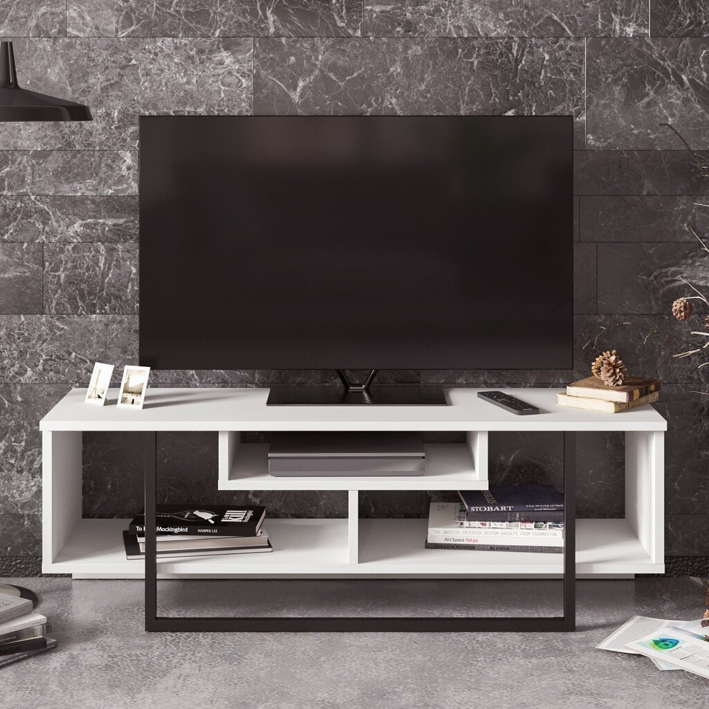 TV laud Kalune Design Asal 120 cm, valge/must цена и информация | TV alused | kaup24.ee