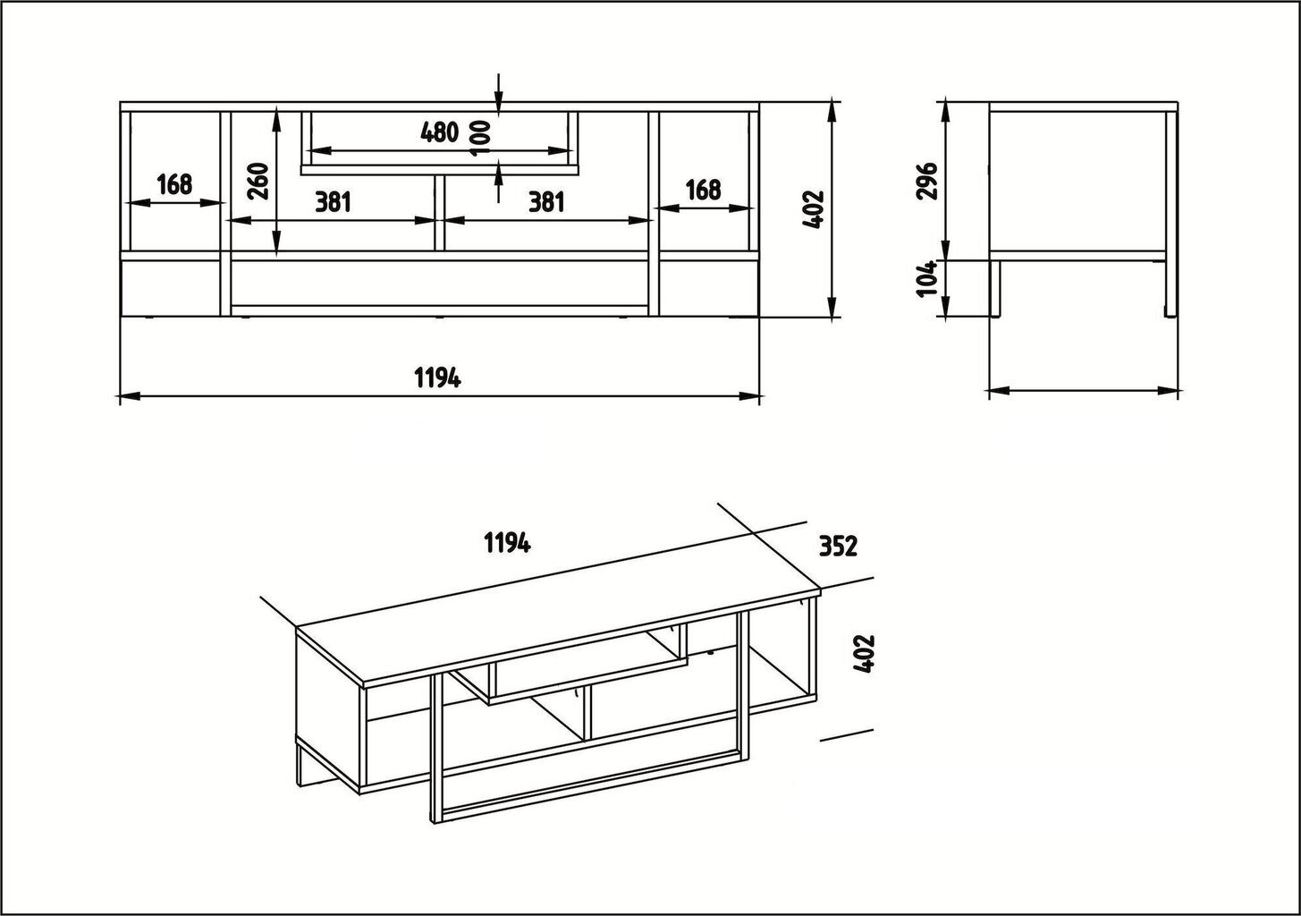 TV laud Kalune Design Asal 120 cm, valge/must цена и информация | TV alused | kaup24.ee