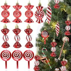 6 tk Candy Cane ripatsid Punased Lollipop Xmas Tree Ball rippuvad kaunistused kommiripatsid hind ja info | Kuuseehted | kaup24.ee