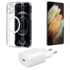 Зарядное устройство прозрачный корпус, защитное стекло экрана USB-C 20W PD Apple iPhone 15 Starter Pack цена и информация | Зарядные устройства для телефонов | kaup24.ee