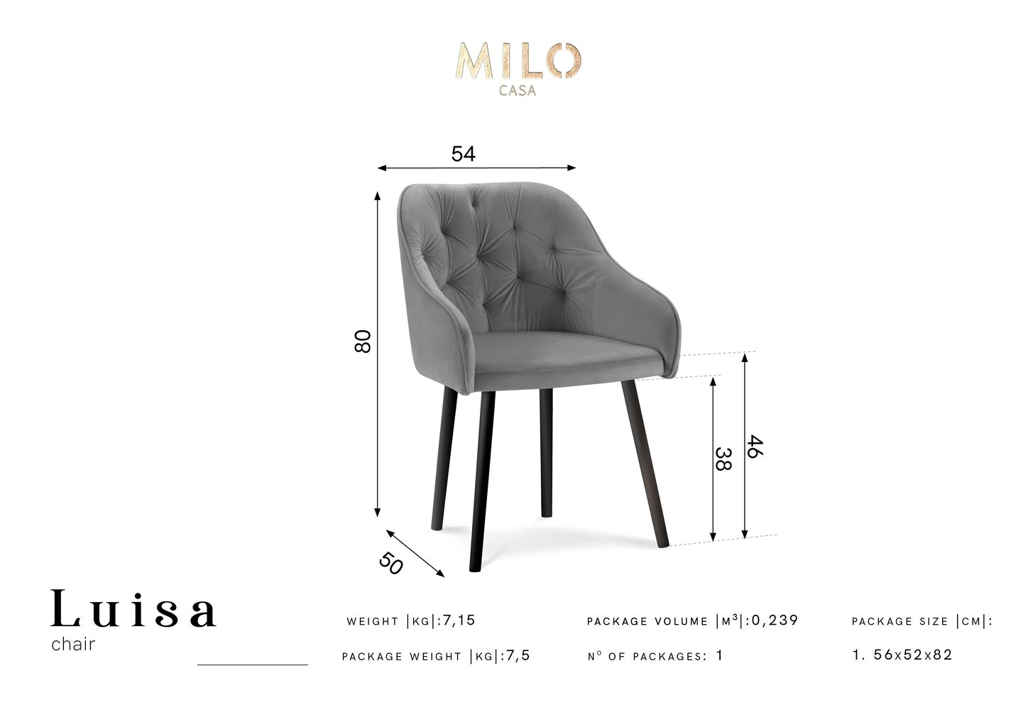 Tool Milo Casa Luisa, tumehall hind ja info | Söögitoolid, baaritoolid | kaup24.ee