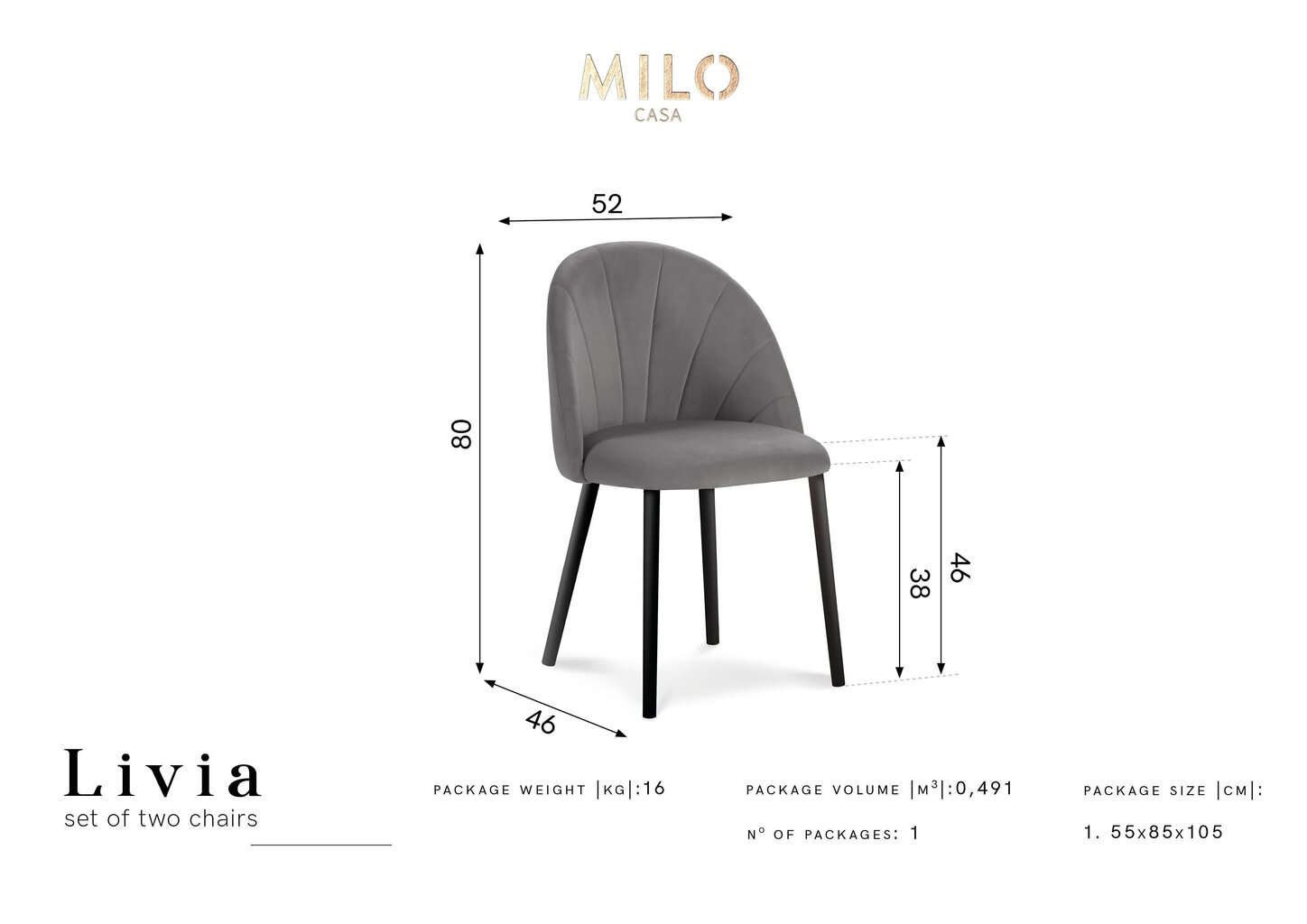 2-tooli komplekt Milo Casa Livia, helesinine hind ja info | Söögilaua toolid, köögitoolid | kaup24.ee