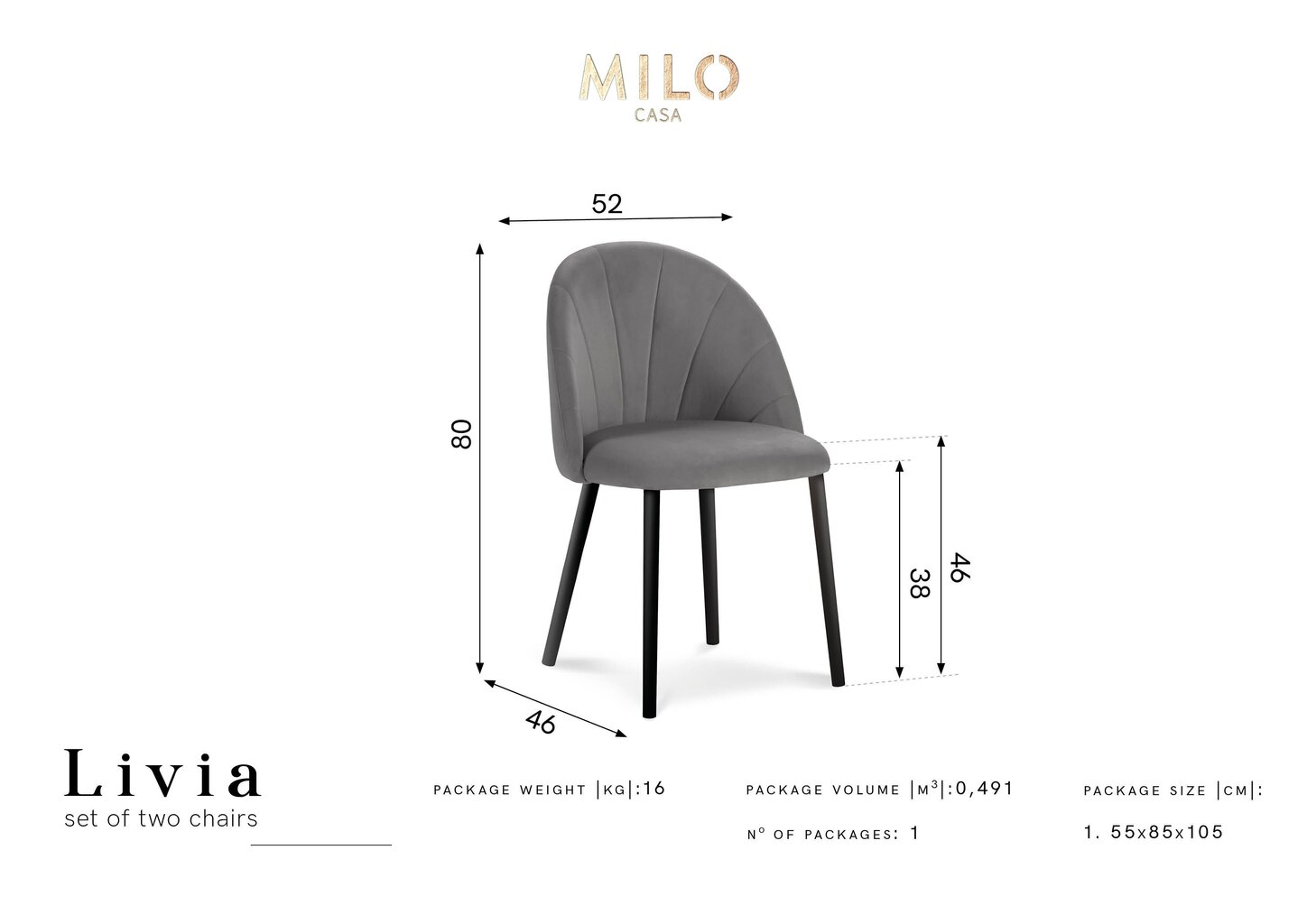 2-tooli komplekt Milo Casa Livia, sinine hind ja info | Söögitoolid, baaritoolid | kaup24.ee