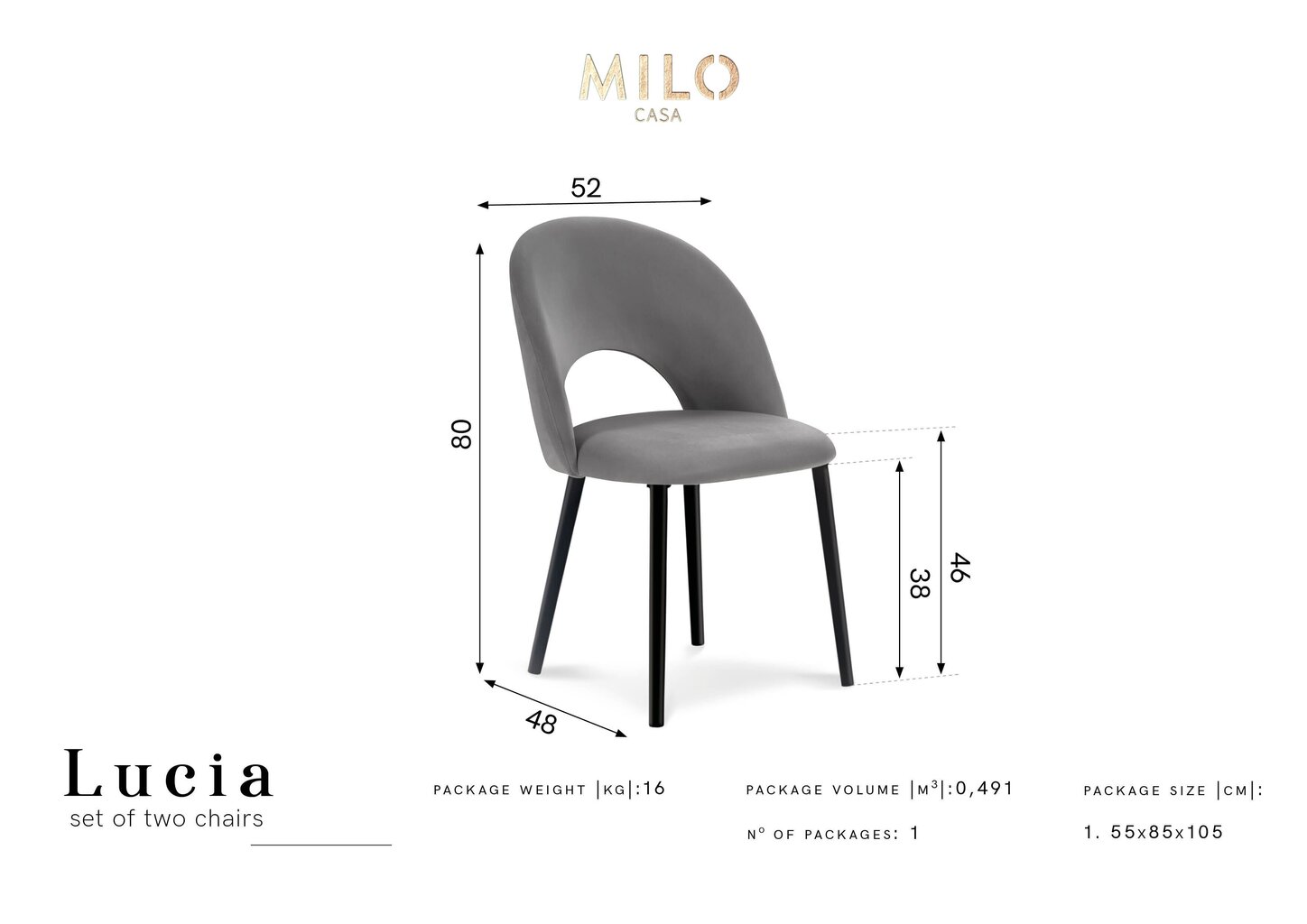 2-tooli komplekt Milo Casa Lucia, tumesinine цена и информация | Söögitoolid, baaritoolid | kaup24.ee