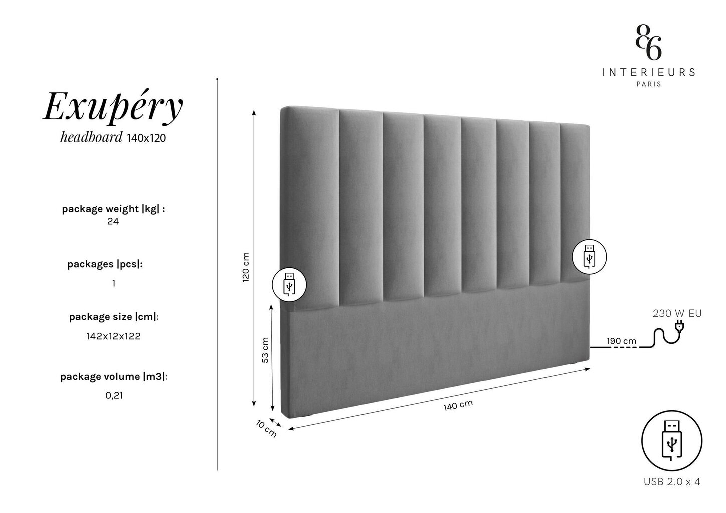 Voodipeats Interieurs86 Exupery 140 cm, hall hind ja info | Voodid | kaup24.ee