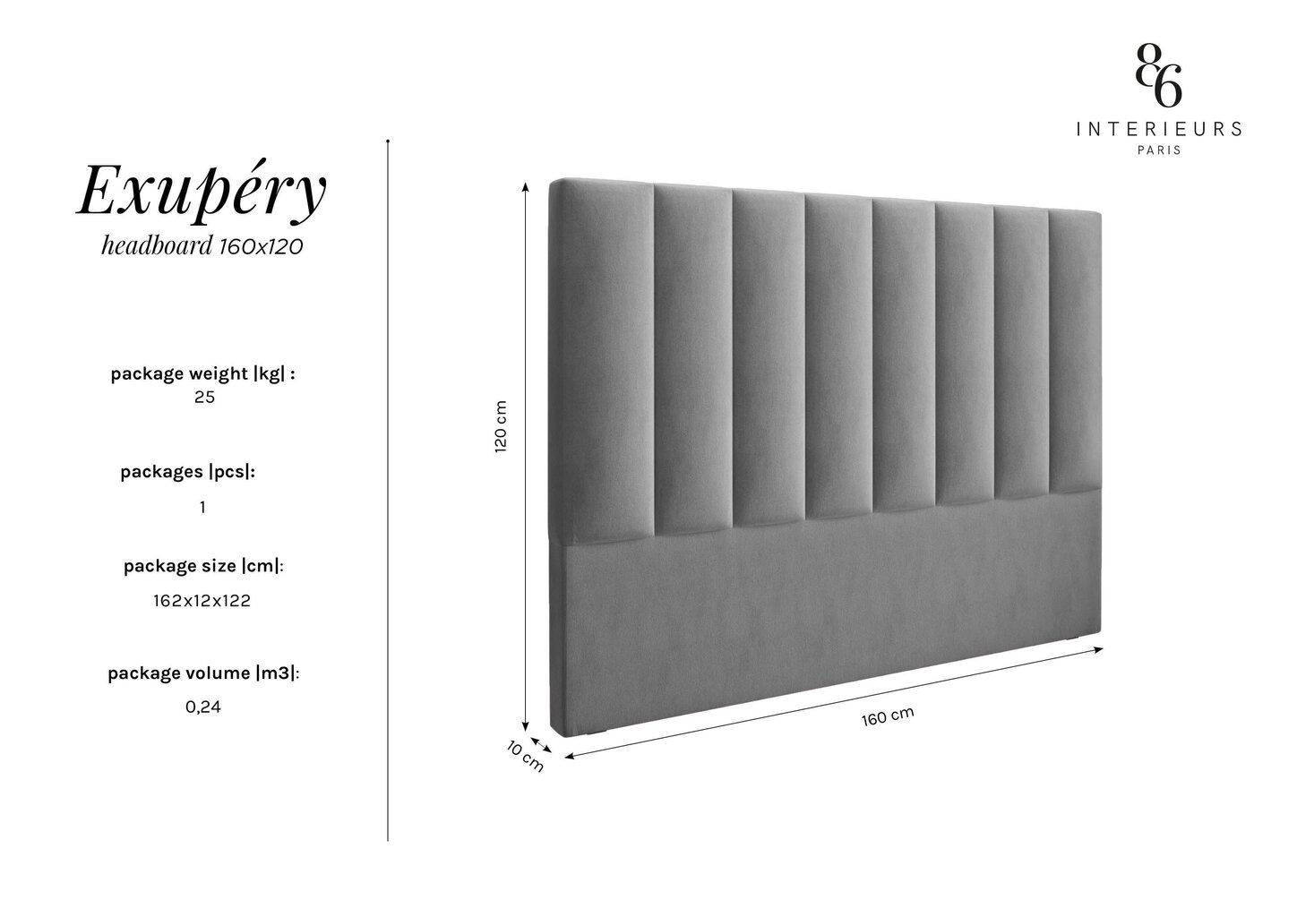 Voodipeats Interieurs86 Exupery 160 cm, hall hind ja info | Voodid | kaup24.ee