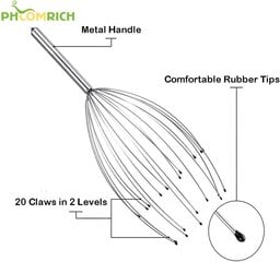 Массажер для кожи головы, ручной массажер для головы с 20 пальцами для глубокой релаксации, стимуляции волос и снятия стресса (2 шт. в упаковке, серебристый) цена и информация | Массажер | kaup24.ee