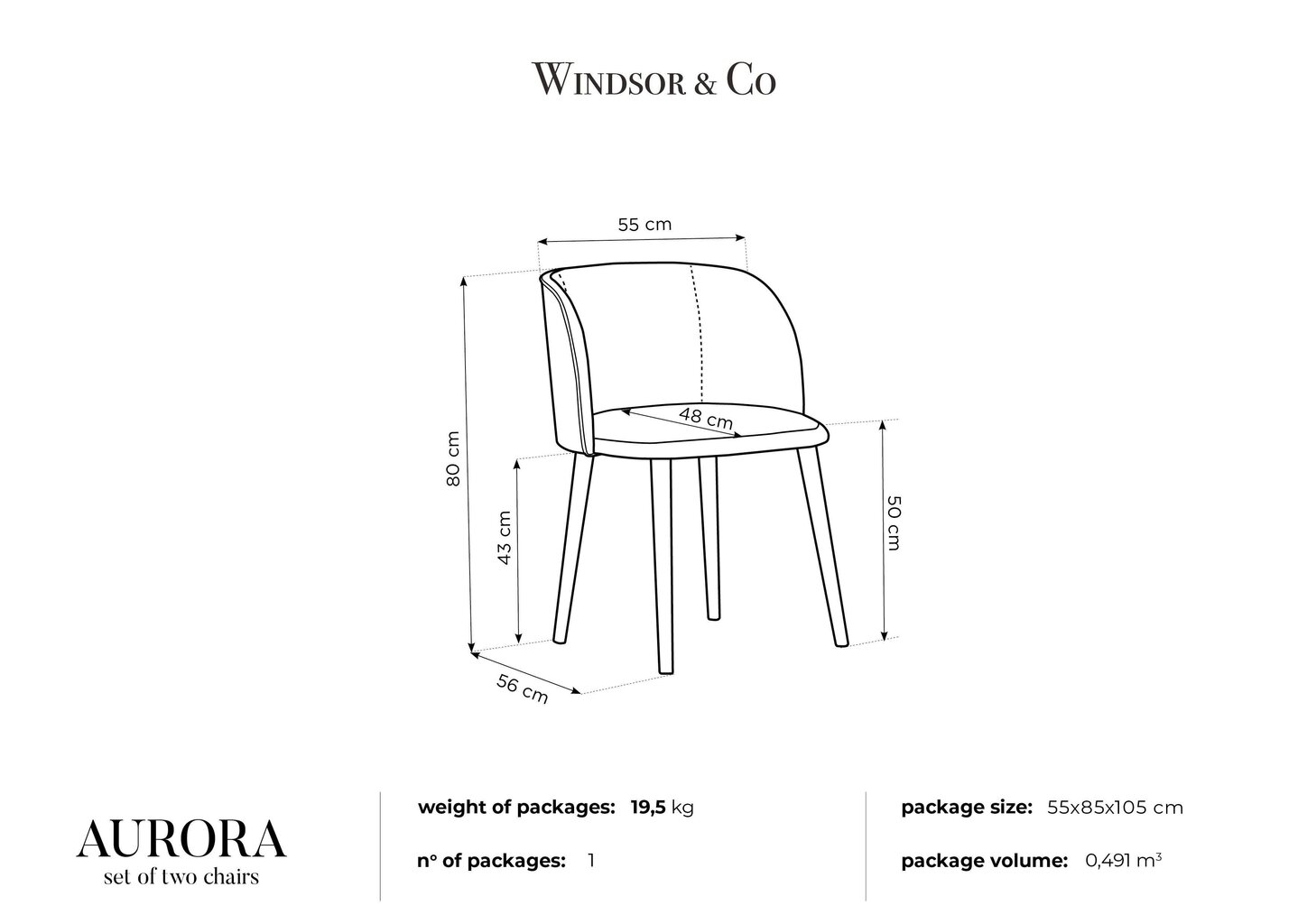 2 tooli komplekt Windsor and Co Aurora, must hind ja info | Söögilaua toolid, köögitoolid | kaup24.ee