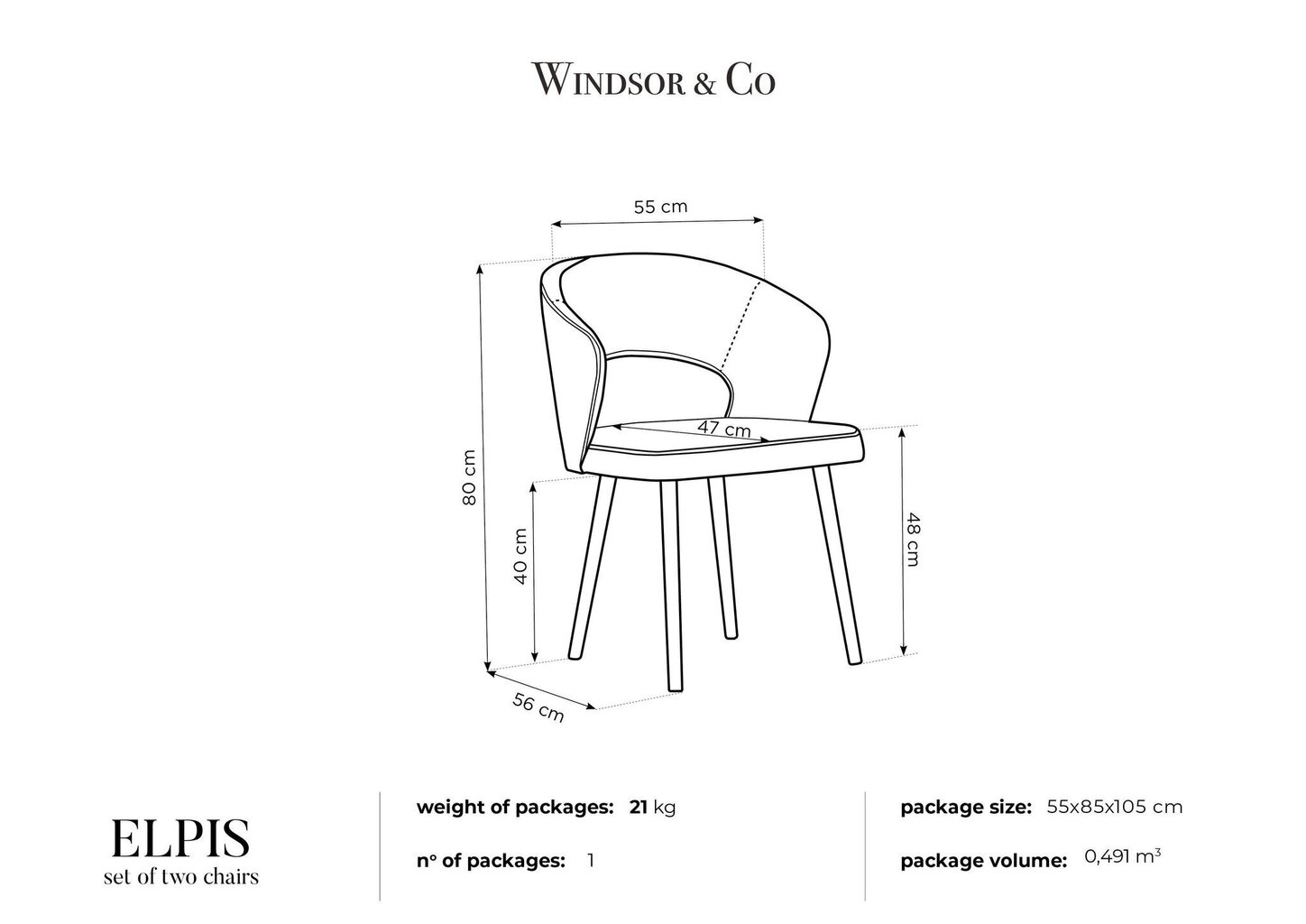 2 tooli komplekt Windsor and Co Elpis, sinine hind ja info | Söögilaua toolid, köögitoolid | kaup24.ee