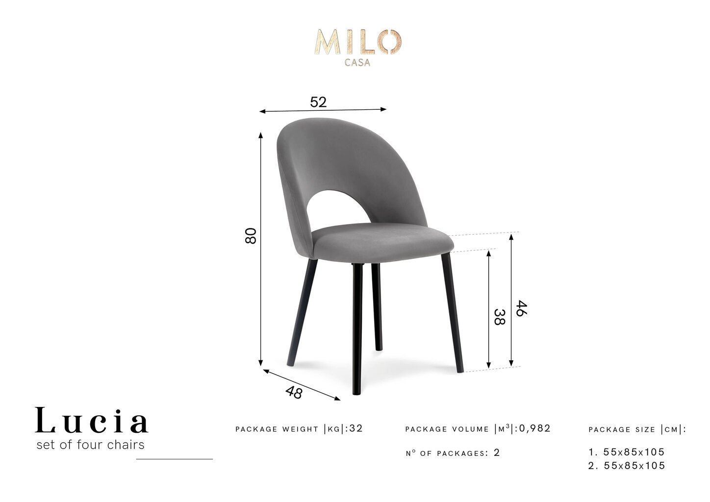 4-tooli komplekt Milo Casa Lucia, erksinine цена и информация | Söögitoolid, baaritoolid | kaup24.ee