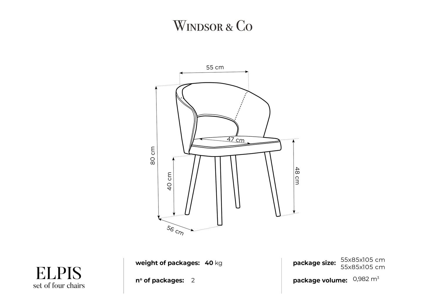 4-tooli komplekt Windsor and Co Elpis, tumehall цена и информация | Söögitoolid, baaritoolid | kaup24.ee