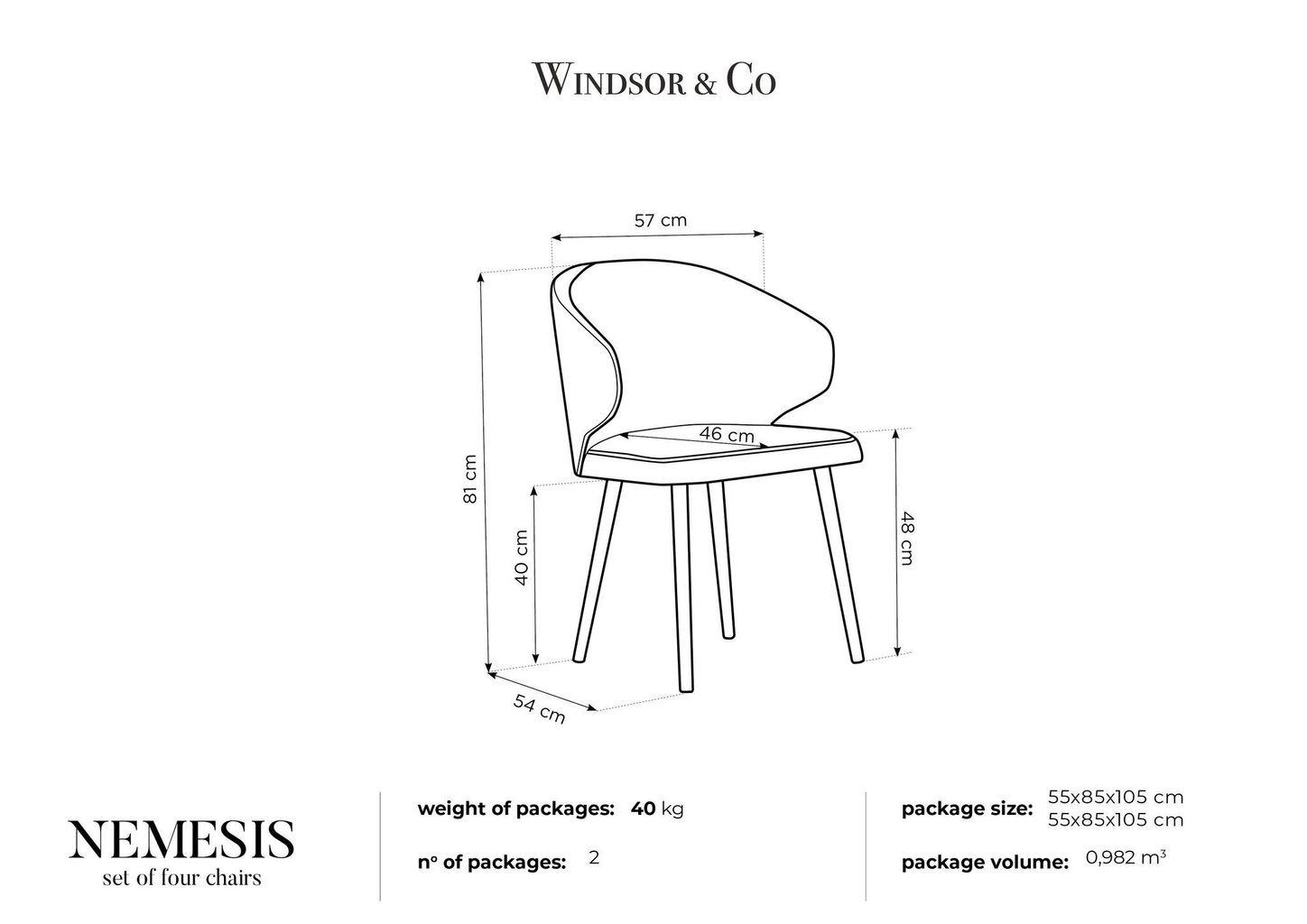 4-tooli komplekt Windsor and Co Nemesis, must цена и информация | Söögitoolid, baaritoolid | kaup24.ee