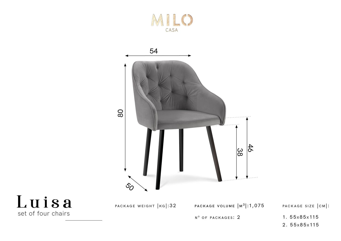 4-tooli komplekt Milo Casa Luisa, tumesinine hind ja info | Söögilaua toolid, köögitoolid | kaup24.ee
