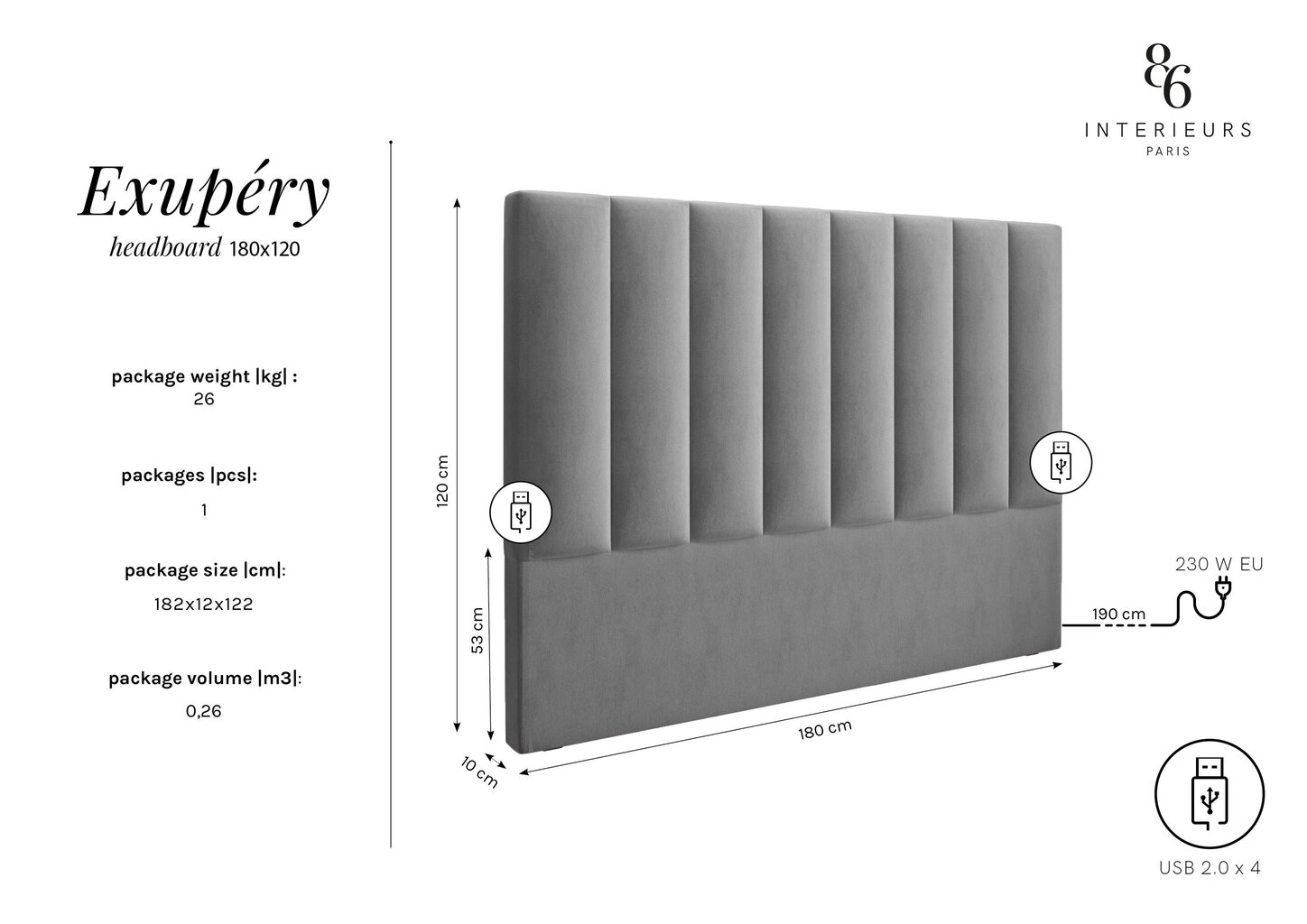 Voodipeats Interieurs86 Exupery 180 cm, tumehall hind ja info | Voodid | kaup24.ee